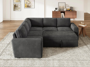 5-Piece Wide Plush Corduroy Modular Sleeper
 #Color_Gray