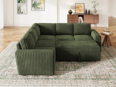 5-Piece Wide Plush Corduroy Modular Sleeper
 #Color_Green