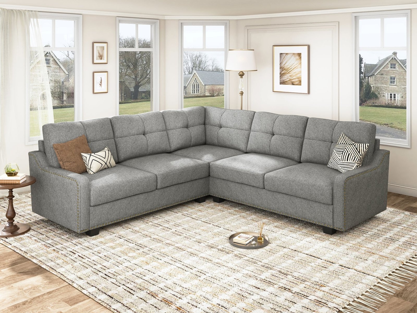 HONBAY 5-Seat L-Shaped Sectional Corner Sofa with Storage Ottoman