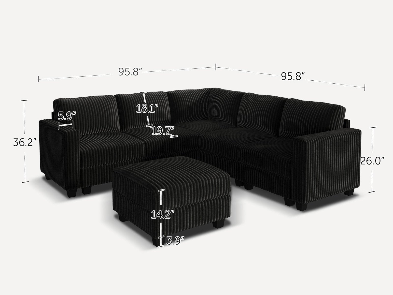 HONBAY 6-Piece Corduroy Modular L-Shaped Sectional Sofa With Hidden Storage Ottoman
#Color_Corduroy Black