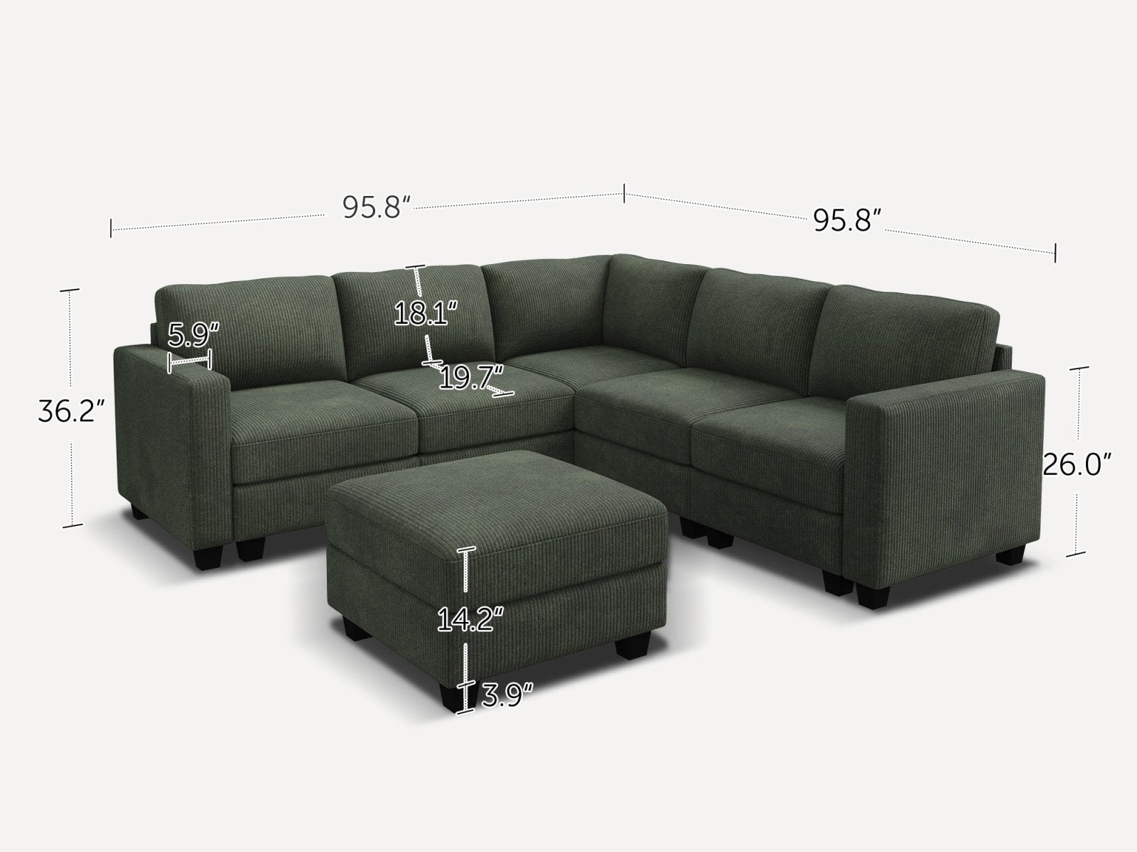 HONBAY 6-Piece Corduroy Modular L-Shaped Sectional Sofa With Hidden Storage Ottoman
#Color_Corduroy Green
