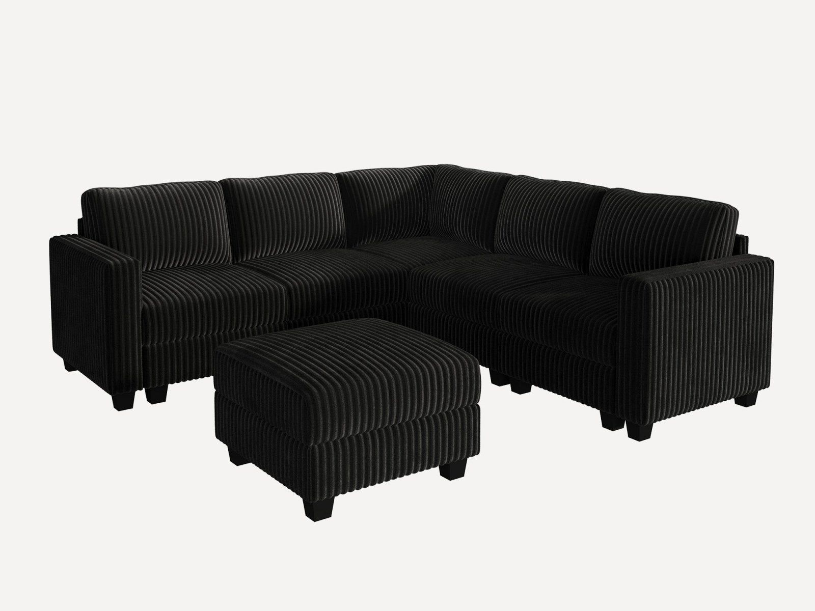 HONBAY 6-Piece Corduroy Modular L-Shaped Sectional Sofa With Hidden Storage Ottoman
#Color_Corduroy Black