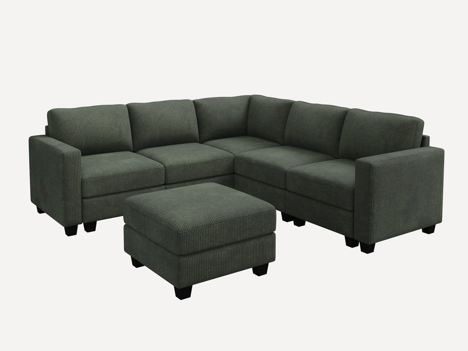 HONBAY 6-Piece Corduroy Modular L-Shaped Sectional Sofa With Hidden Storage Ottoman
#Color_Corduroy Green