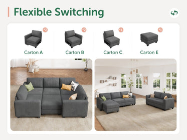 HONBAY 6-Piece Corduroy Modular Sleeper Sectional Sofa With Hidden Storage Ottoman
#Color_Corduroy Grey