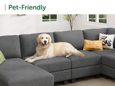 HONBAY 6-Piece Corduroy Modular Sleeper Sectional Sofa With Hidden Storage Ottoman
#Color_Corduroy Grey