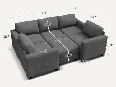 HONBAY 6-Piece Corduroy Modular Sleeper Sectional Sofa With Hidden Storage Ottoman
#Color_Corduroy Grey