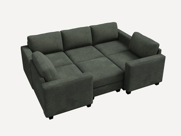 HONBAY 6-Piece Corduroy Modular Sleeper Sectional Sofa With Hidden Storage Ottoman
#Color_Corduroy Green