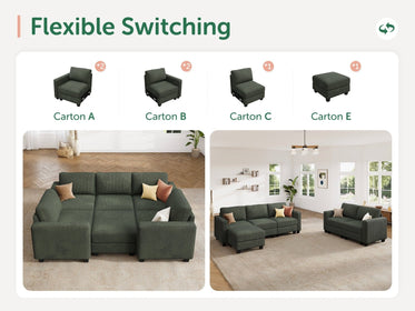 HONBAY 6-Piece Corduroy Modular Sleeper Sectional Sofa With Hidden Storage Ottoman
#Color_Corduroy Green