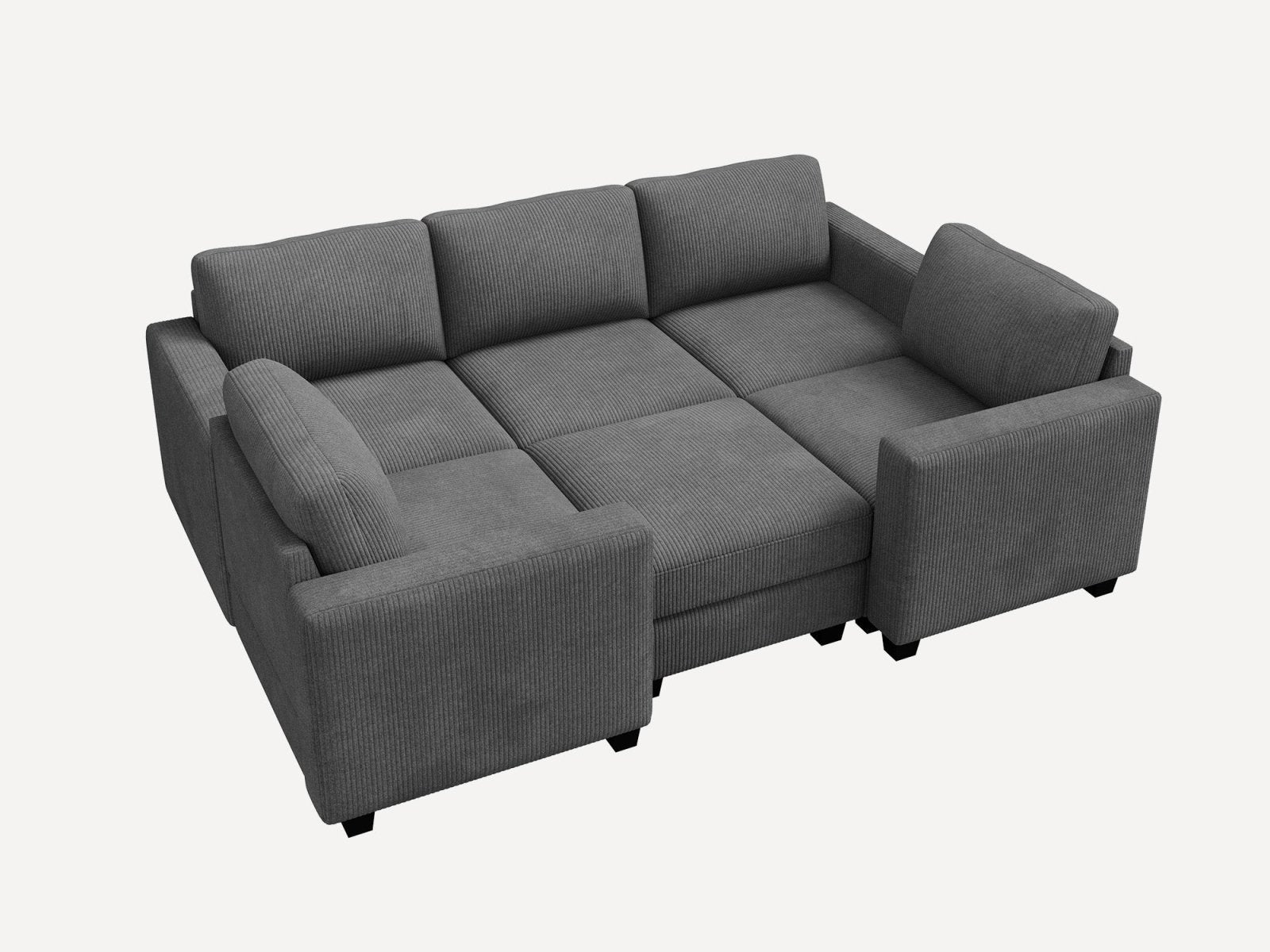 HONBAY 6-Piece Corduroy Modular Sleeper Sectional Sofa With Hidden Storage Ottoman
#Color_Corduroy Grey