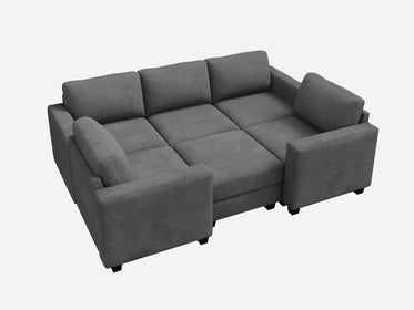 HONBAY 6-Piece Corduroy Modular Sleeper Sectional Sofa With Hidden Storage Ottoman
#Color_Corduroy Grey