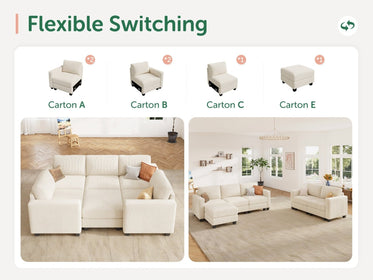 HONBAY 6-Piece Corduroy Modular Sleeper Sectional Sofa With Hidden Storage Ottoman
#Color_Corduroy Beige