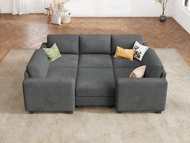 HONBAY 6-Piece Corduroy Modular Sleeper Sectional Sofa With Hidden Storage Ottoman
#Color_Corduroy Grey