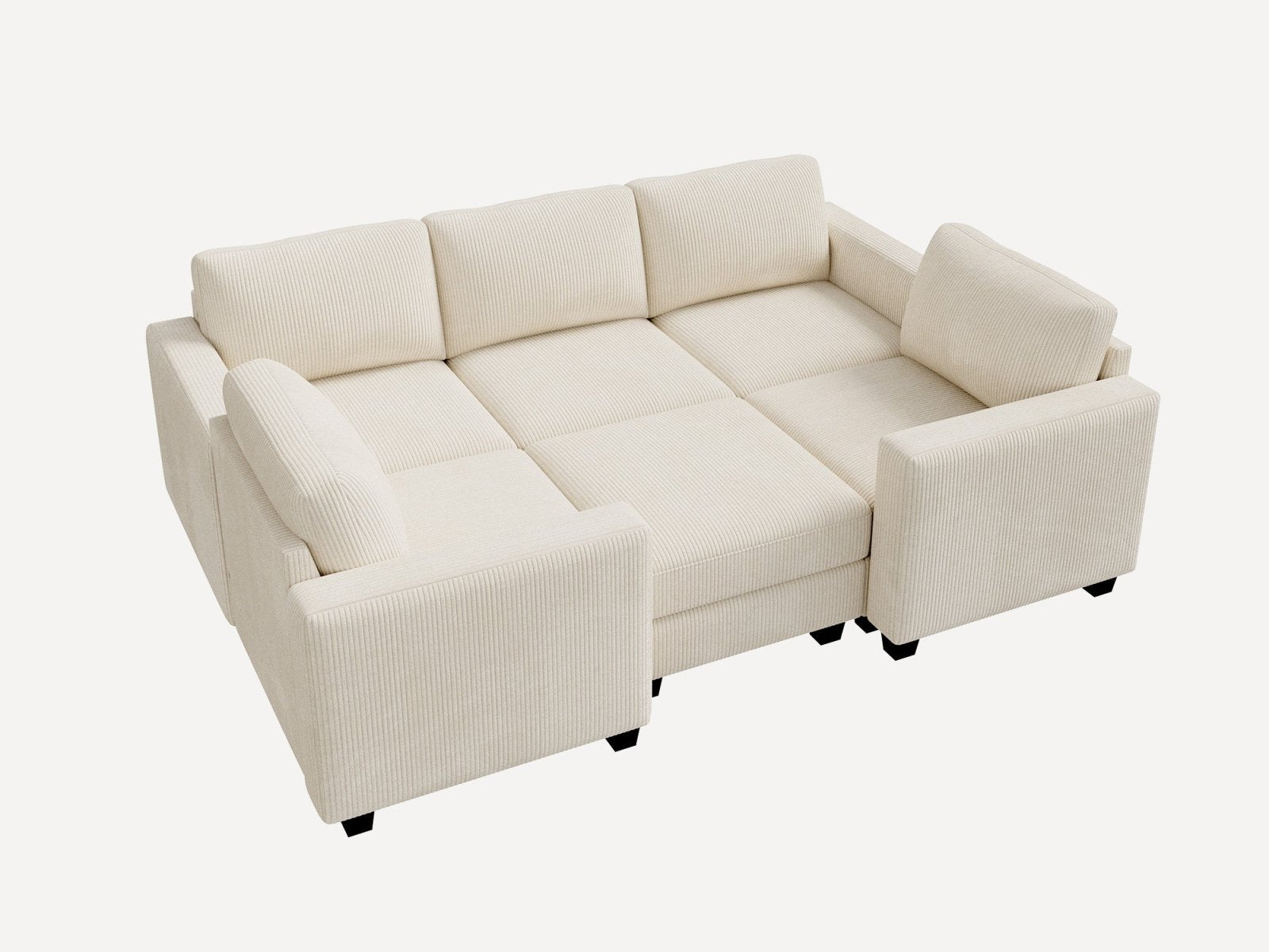 HONBAY 6-Piece Corduroy Modular Sleeper Sectional Sofa With Hidden Storage Ottoman
#Color_Corduroy Beige