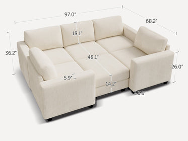 HONBAY 6-Piece Corduroy Modular Sleeper Sectional Sofa With Hidden Storage Ottoman
#Color_Corduroy Beige