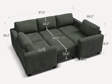 HONBAY 6-Piece Corduroy Modular Sleeper Sectional Sofa With Hidden Storage Ottoman
#Color_Corduroy Green