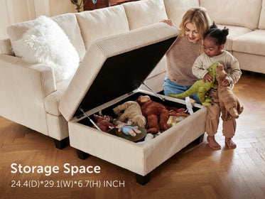 HONBAY 6-Piece Corduroy Modular Sleeper Lindyn Sectional With Storage Space #Color_Corduroy Beige