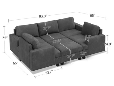HONBAY 6-Piece Corduroy Modular Sleeper Lindyn Sectional With Storage Space #Color_Corduroy Grey