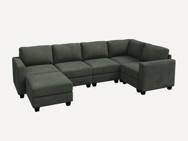 HONBAY 6-Piece Corduroy Modular U-Shaped Sectional Sofa With Hidden Storage Ottoman
#Color_Corduroy Green
