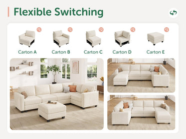 HONBAY 6-Piece Corduroy Modular U-Shaped Sectional Sofa With Hidden Storage Ottoman
#Color_Corduroy Beige