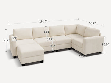 HONBAY 6-Piece Corduroy Modular U-Shaped Sectional Sofa With Hidden Storage Ottoman
#Color_Corduroy Beige
