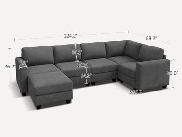 HONBAY 6-Piece Corduroy Modular U-Shaped Sectional Sofa With Hidden Storage Ottoman
#Color_Corduroy Grey