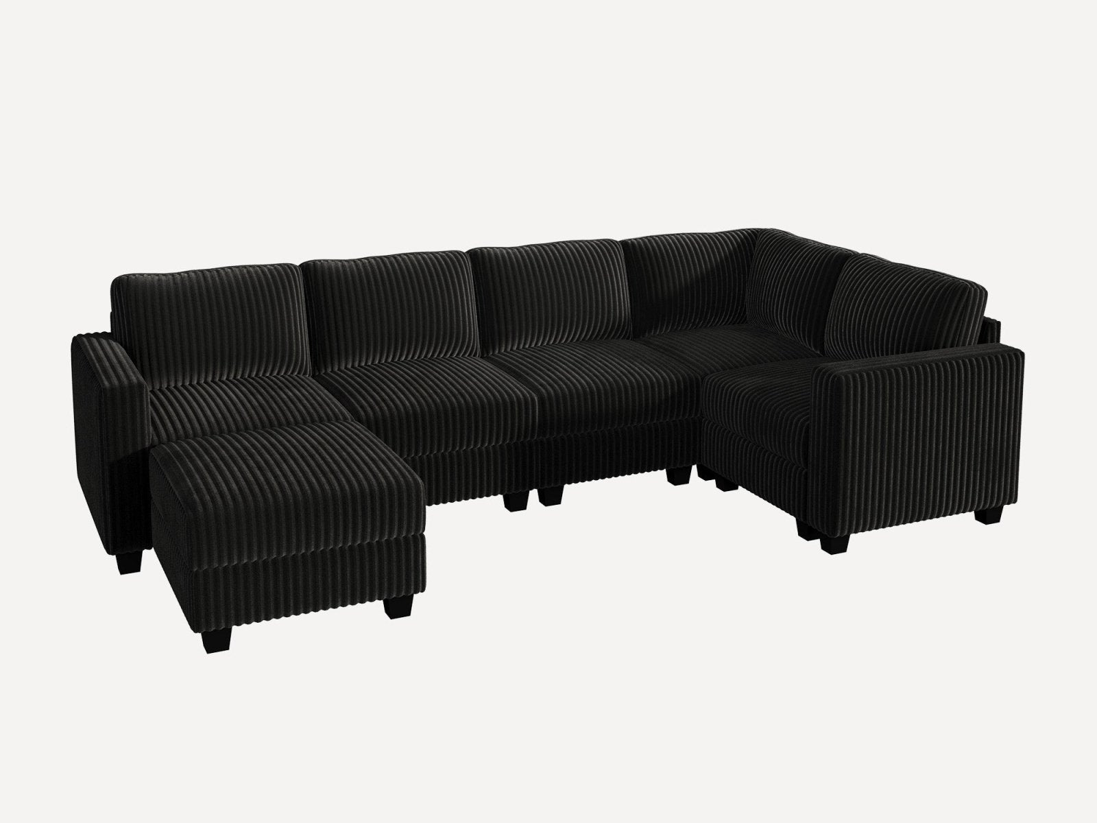 HONBAY 6-Piece Corduroy Modular U-Shaped Sectional Sofa With Hidden Storage Ottoman
#Color_Corduroy Black