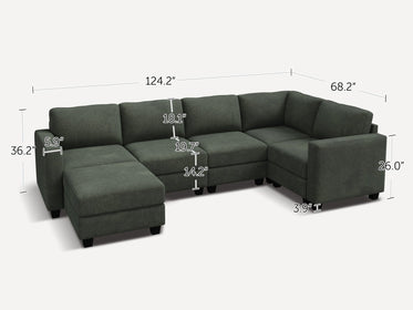 HONBAY 6-Piece Corduroy Modular U-Shaped Sectional Sofa With Hidden Storage Ottoman
#Color_Corduroy Green