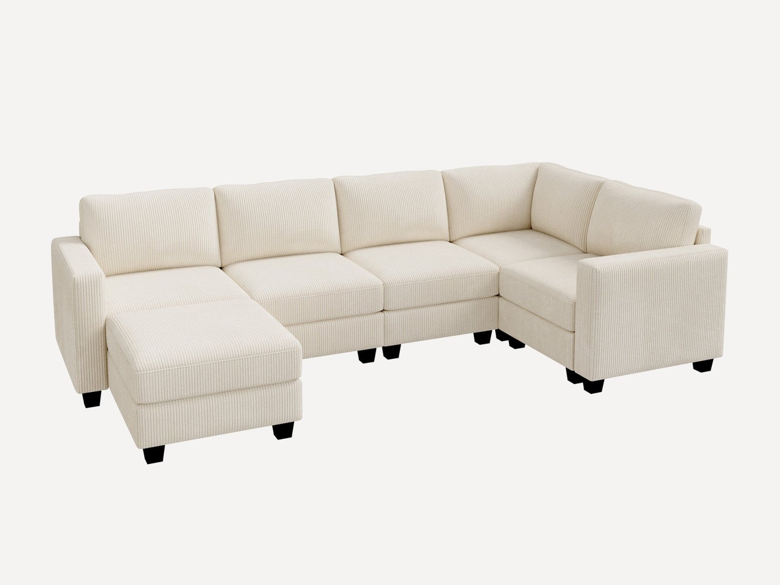 HONBAY 6-Piece Corduroy Modular U-Shaped Sectional Sofa With Hidden Storage Ottoman
#Color_Corduroy Beige