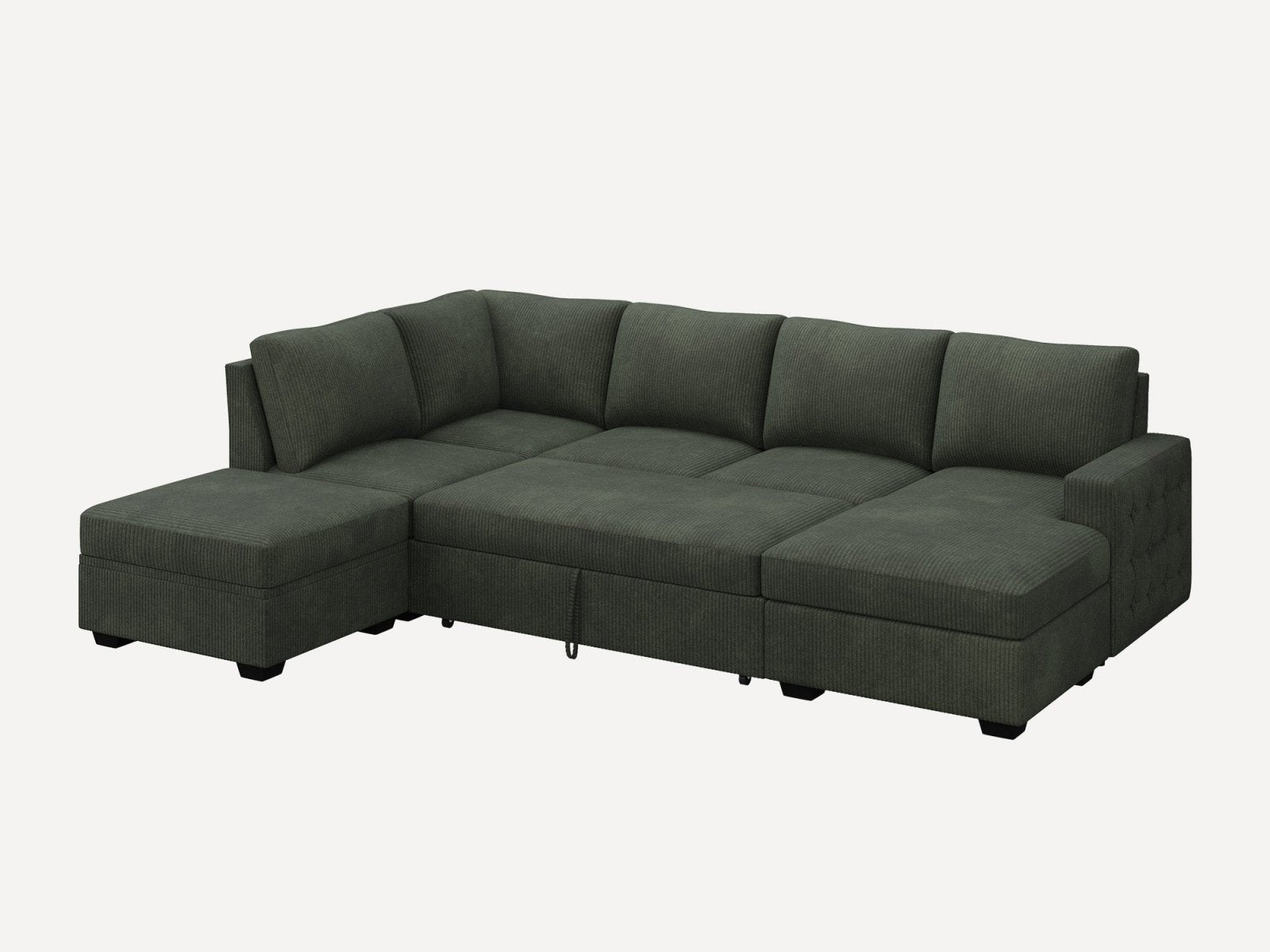 6-Piece Corduroy U-Shaped  Sleeper Sectional  
#Color_Corduroy Green