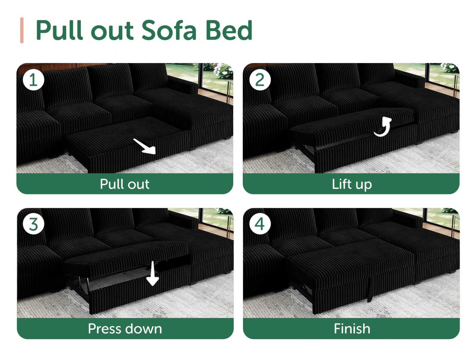 6-Piece Corduroy U-Shaped  Sleeper Sectional  
#Color_Wide Corduroy Black