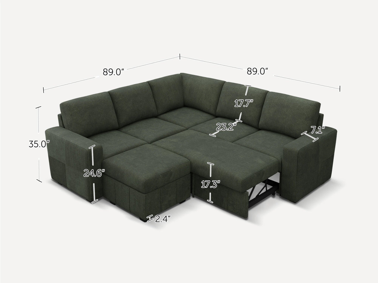 HONBAY 6-Piece Oversized Corduroy Pull-Out Sleeper Sectional Sofa with Storage & Block Arm