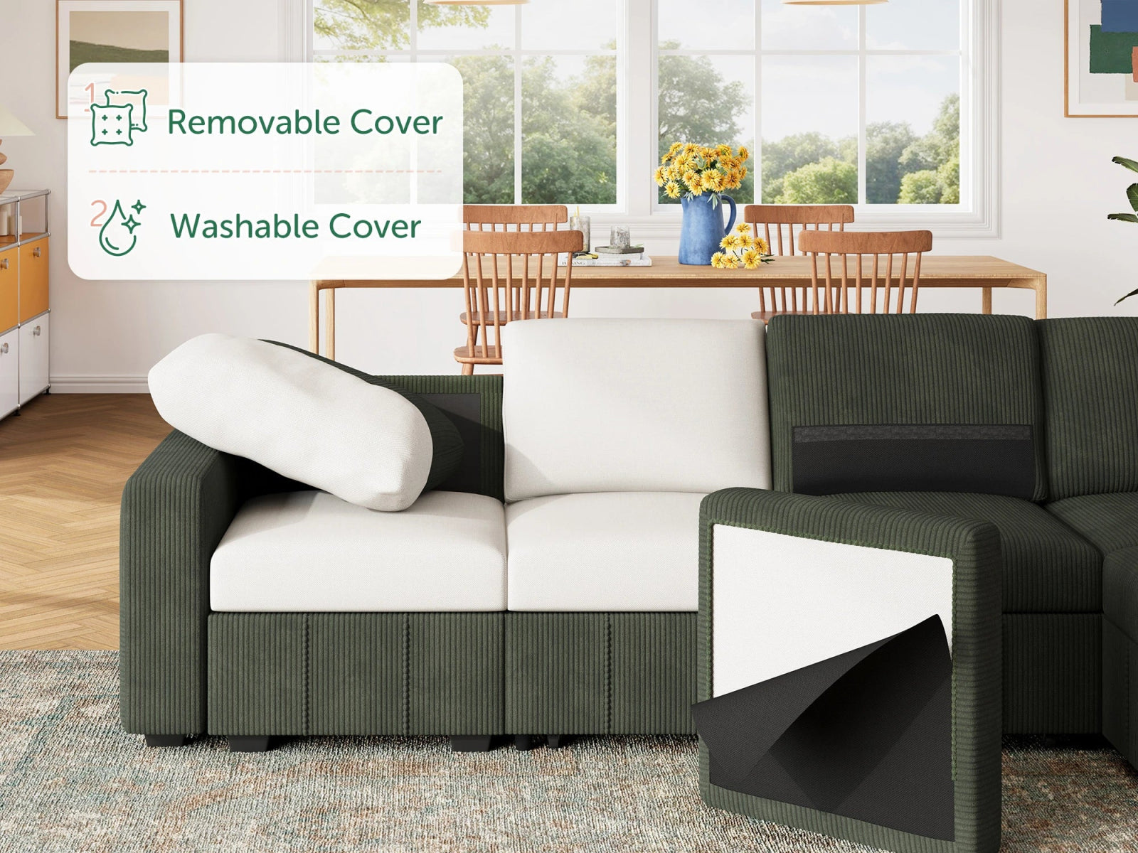 HONBAY 6-Piece Oversized Corduroy Pull-Out Sleeper Sectional Sofa with Storage & Block Arm