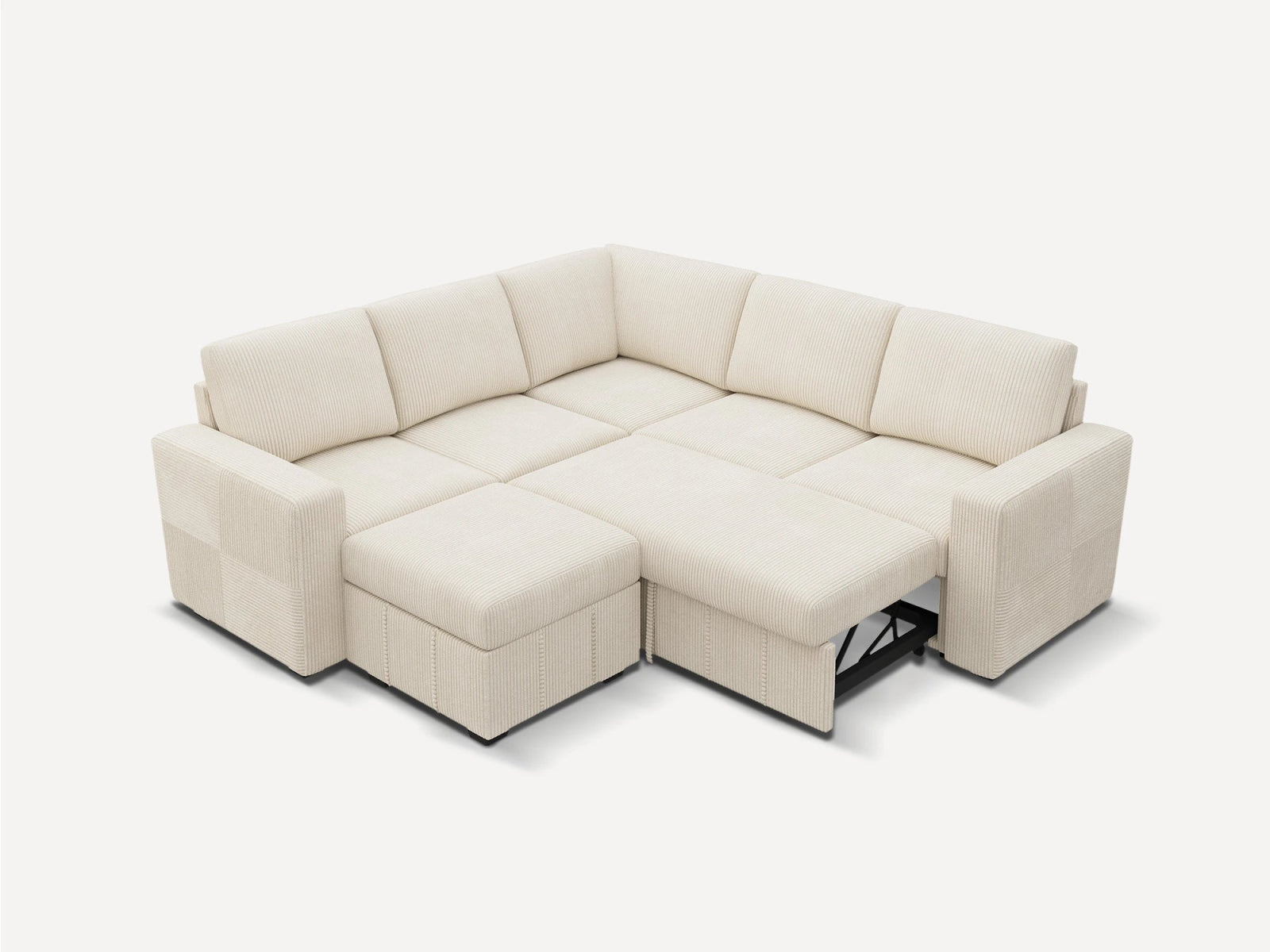 HONBAY 6-Piece Oversized Corduroy Pull-Out Sleeper Sectional Sofa with Storage & Block Arm