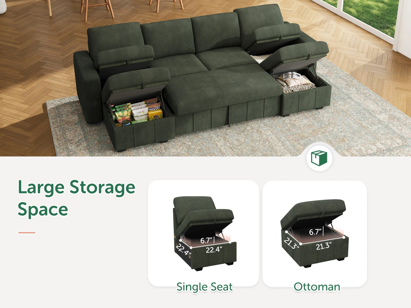 6-Piece Oversized Corduroy Pull-Out Sleeper
Color_Corduroy Green