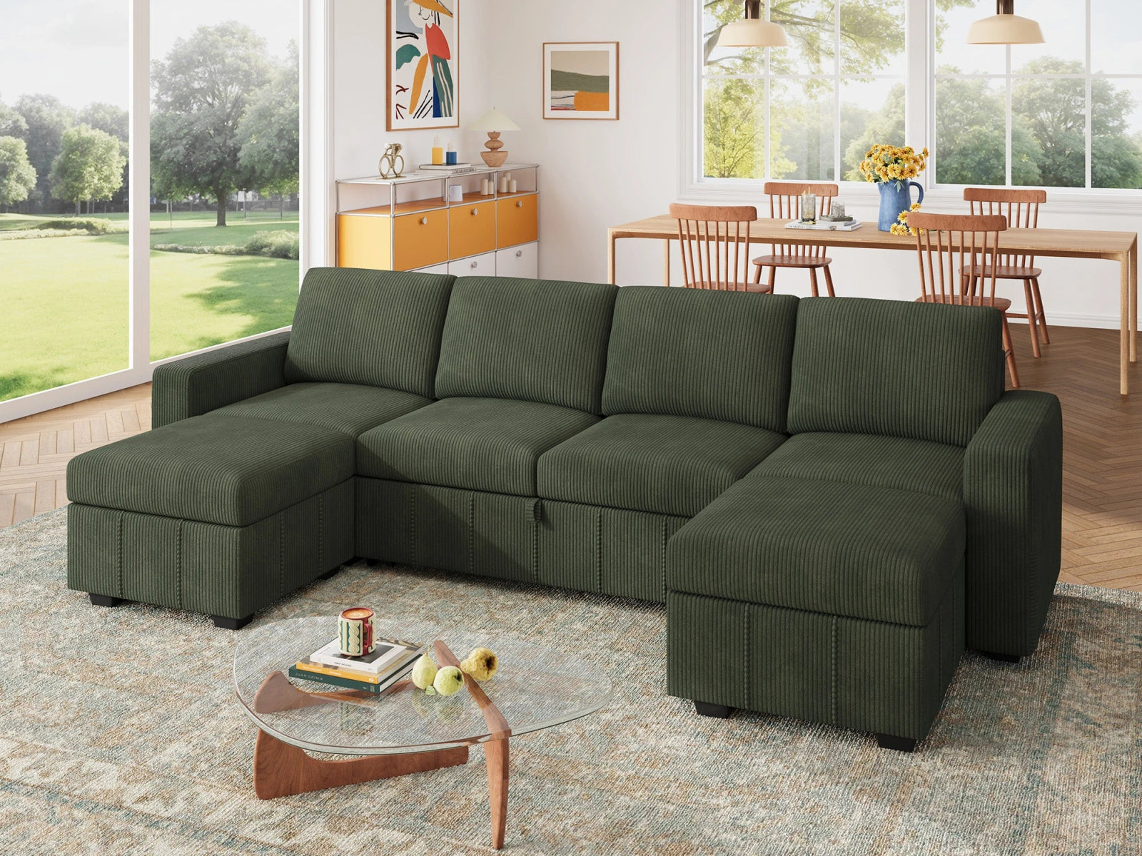 6-Piece Oversized Corduroy Pull-Out Sleeper
Color_Corduroy Green