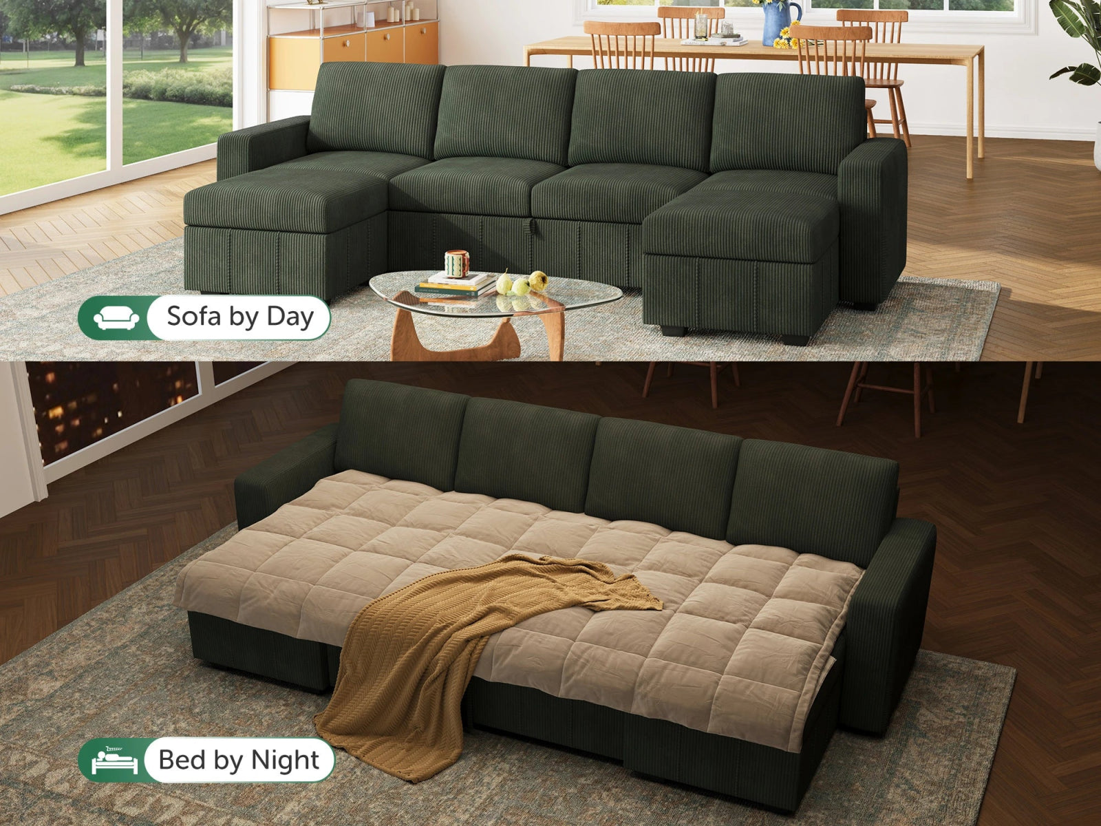6-Piece Oversized Corduroy Pull-Out Sleeper
Color_Corduroy Green