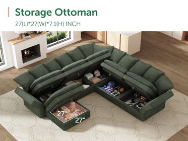 HONBAY 6-Piece Plush double-layer Cushion Corduroy Modular U-Shaped Sectional Cloud Sofa
#Color_Corduroy Green