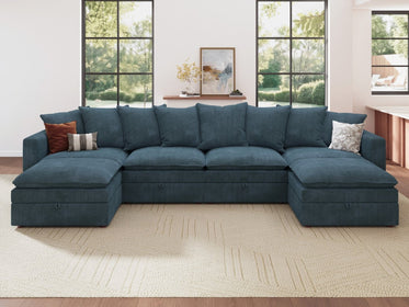 HONBAY 6-Piece Plush double-layer Cushion Corduroy Modular U-Shaped Sectional Cloud Sofa
#Color_Corduroy Blue