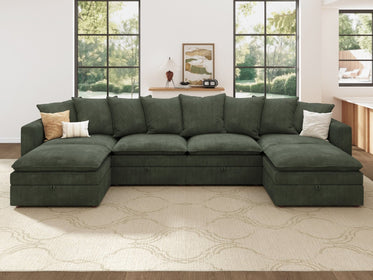 HONBAY 6-Piece Plush double-layer Cushion Corduroy Modular U-Shaped Sectional Cloud Sofa
#Color_Corduroy Green