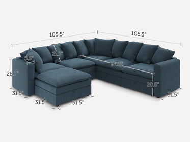 HONBAY 6-Piece Plush double-layer Cushion Corduroy Modular U-Shaped Sectional Cloud Sofa
#Color_Corduroy Blue