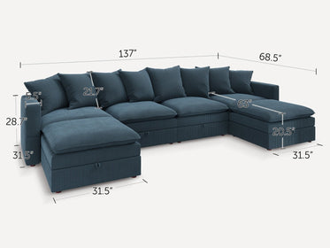 HONBAY 6-Piece Plush double-layer Cushion Corduroy Modular U-Shaped Sectional Cloud Sofa
#Color_Corduroy Blue