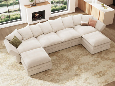 HONBAY 6-Piece Plush double-layer Cushion Corduroy Modular U-Shaped Sectional Cloud Sofa
#Color_Corduroy Beige