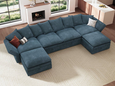 HONBAY 6-Piece Plush double-layer Cushion Corduroy Modular U-Shaped Sectional Cloud Sofa
#Color_Corduroy Blue