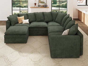 HONBAY 6-Piece Plush double-layer Cushion Corduroy Modular U-Shaped Sectional Cloud Sofa
#Color_Corduroy Green
