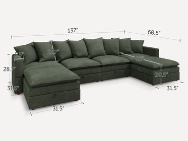 HONBAY 6-Piece Plush double-layer Cushion Corduroy Modular U-Shaped Sectional Cloud Sofa
#Color_Corduroy Green