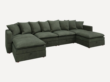 HONBAY 6-Piece Plush double-layer Cushion Corduroy Modular U-Shaped Sectional Cloud Sofa
#Color_Corduroy Green
