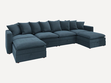 HONBAY 6-Piece Plush double-layer Cushion Corduroy Modular U-Shaped Sectional Cloud Sofa
#Color_Corduroy Blue