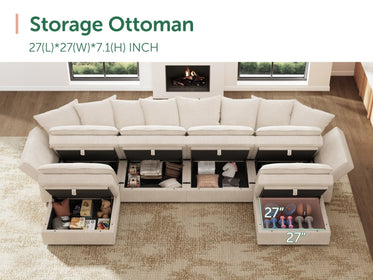 HONBAY 6-Piece Plush double-layer Cushion Corduroy Modular U-Shaped Sectional Cloud Sofa
#Color_Corduroy Beige