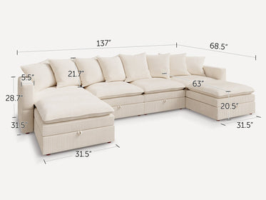 HONBAY 6-Piece Plush double-layer Cushion Corduroy Modular U-Shaped Sectional Cloud Sofa
#Color_Corduroy Beige