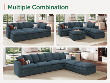 HONBAY 6-Piece Plush double-layer Cushion Corduroy Modular U-Shaped Sectional Cloud Sofa
#Color_Corduroy Blue